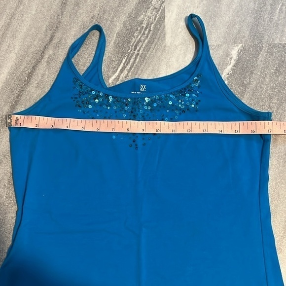 Blue tank too sequins medium thin strap spaghetti strap dressy casual - Picture 3 of 6